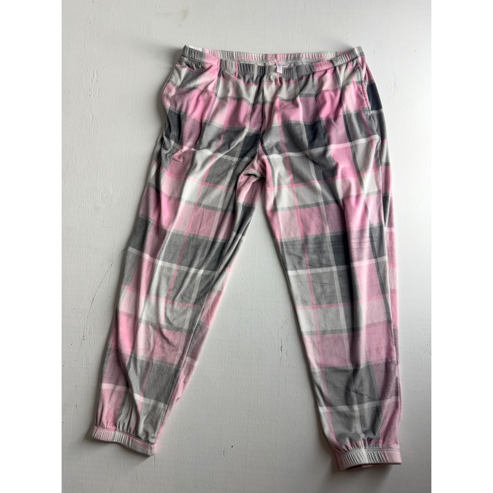 Joyspun Women XL Pink Grey Plaid Pajama Jogger Pants Sleepwear Loungewear